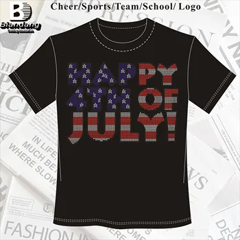 Recommend Independence Day Hot Fix Rhinestone Transfer Designs Custom Bling Crystal Rhinestone Heat Transfer for DIY Shirt