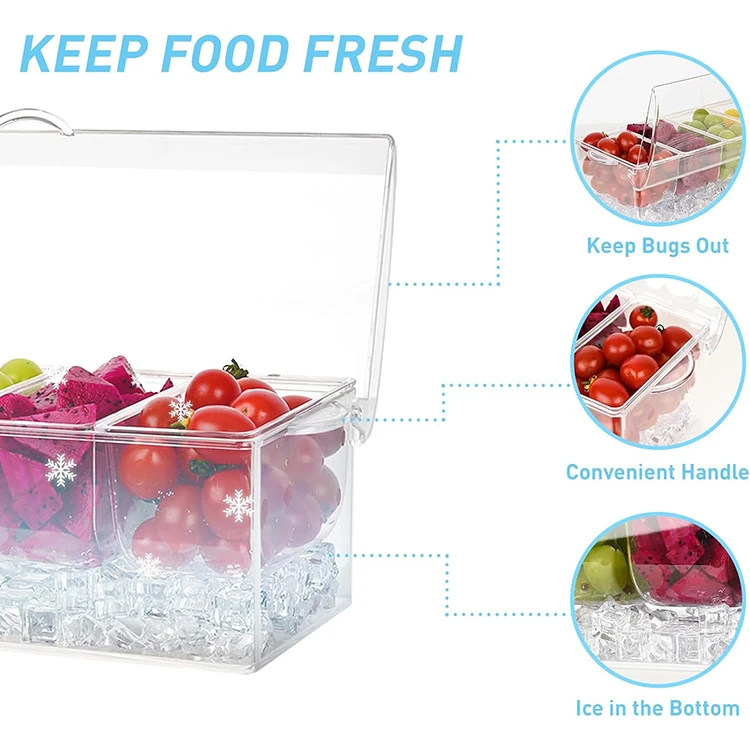 Maxdot Chilled Condiment Server With Ice Compartment | 5 Removable Containers With Lids & Serving Utensils