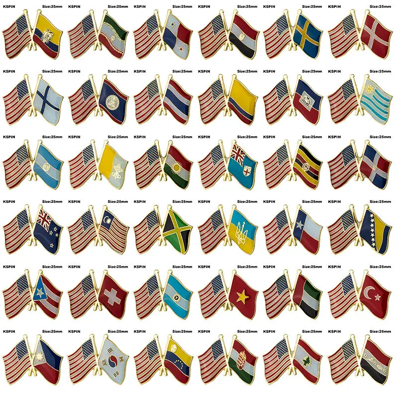 High Quality Custom Logo Pattern Country Flag Brooches American Brooch Double Sided Soft Enamel Pin Badge Lapel Pins for Suit