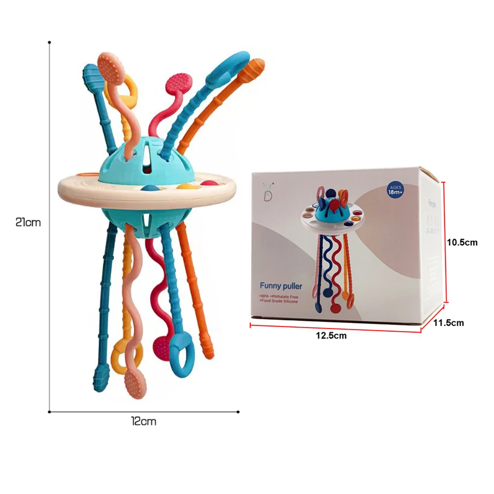 Baby Funny Puller Sensory Pull String Toy Push Pop Silicone Rope Kids