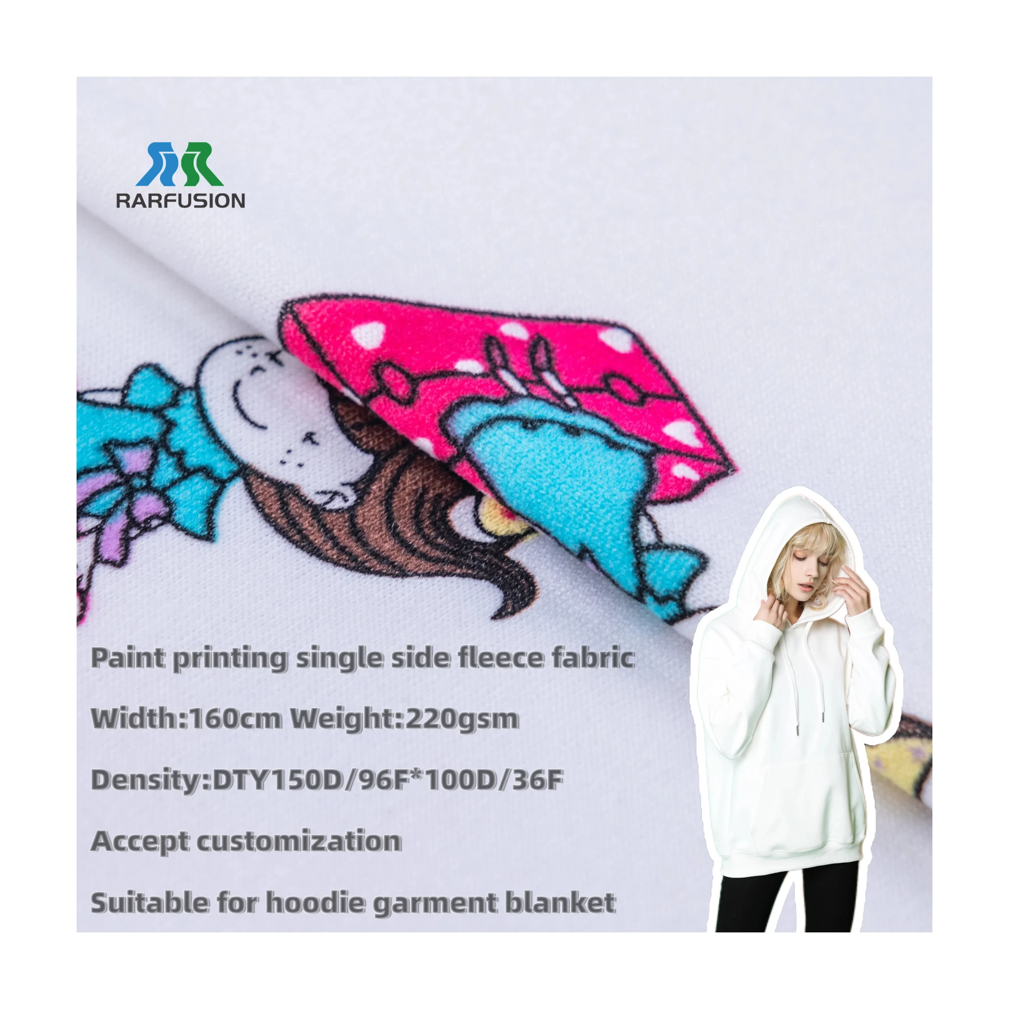 Custom Service Terry Fleece Fabric Paint Printing Single Side Fleece Fabric for Hoodie Garment Tracksuit