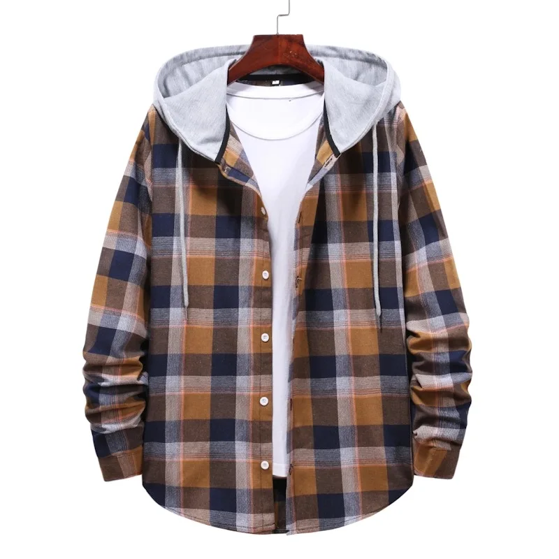 Source Mens Plaid Button Up Long Sleeve Casual Loose Drawstring