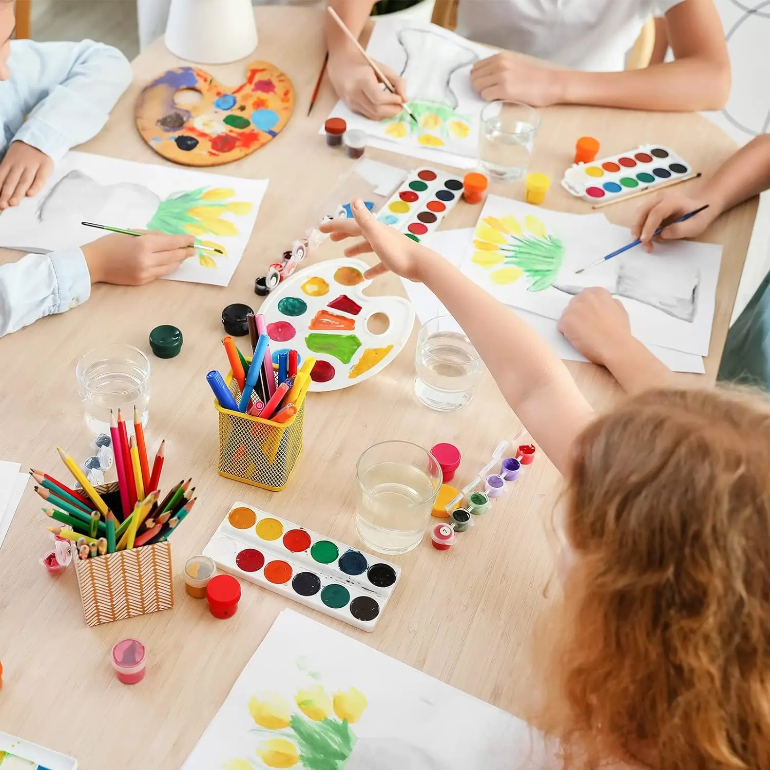 Wooden Paint Palette, Paint Mixing Palette With Thumb Hole For Oil Paint Acrylic - View #6