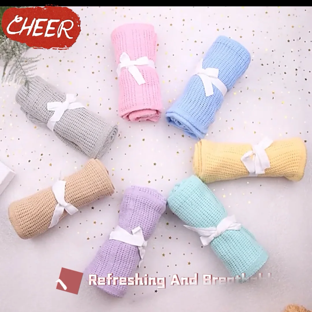 Cheetr Soft Cotton Hospital Cellular Newborn Baby Blanket Swaddle Crochet Blanket For Toddler
