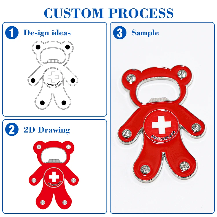 Travelpro Customized Bear-shaped UV Printing Fridge Magnet with Opener Magnet with Diamonds Design Tourist Souvenir Decoration