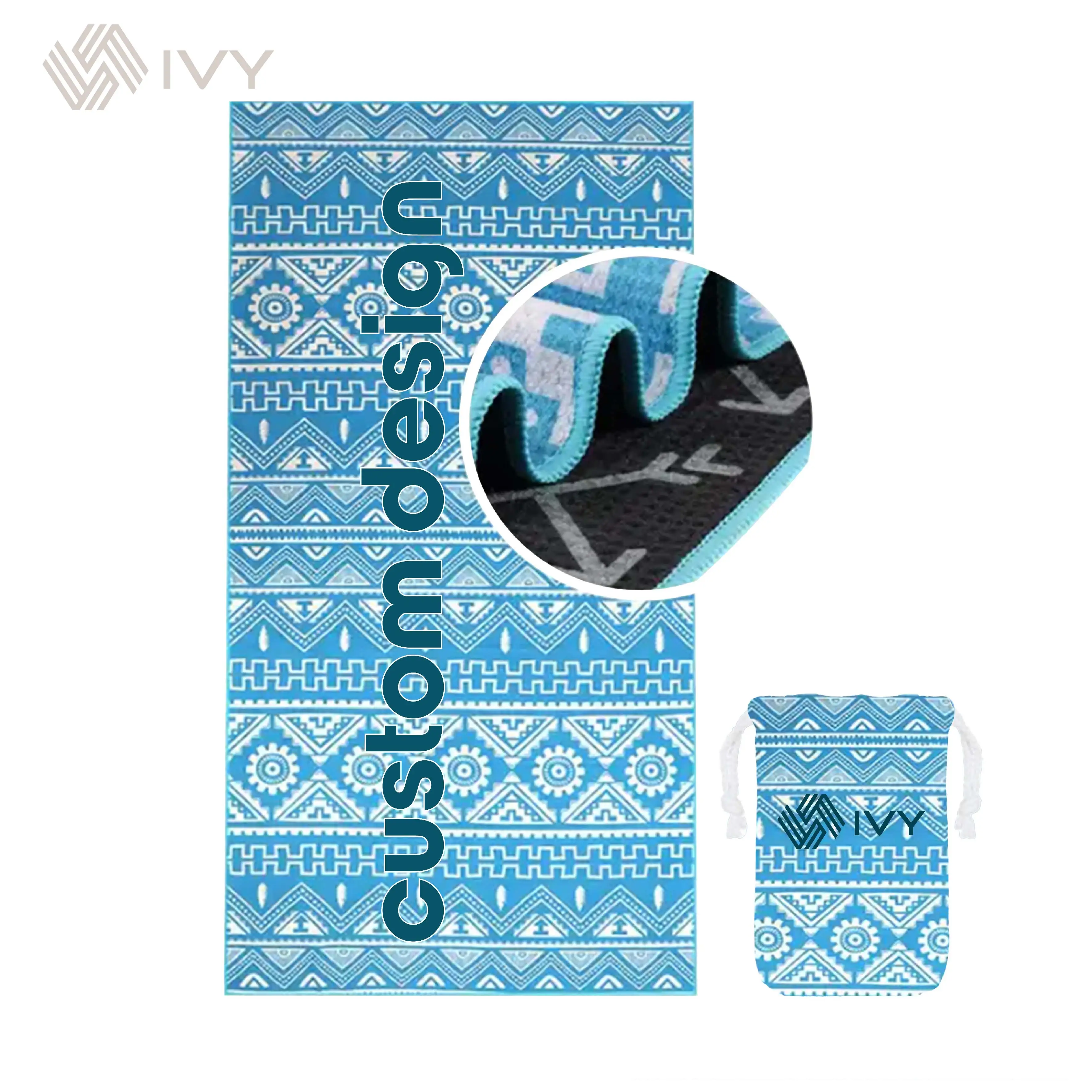 Wuxi Ivy Textile Quick Dry Custom Sublimation Microfiber Microfibre Waffle Recycled Plastic Sand Free Beach Towel with logo