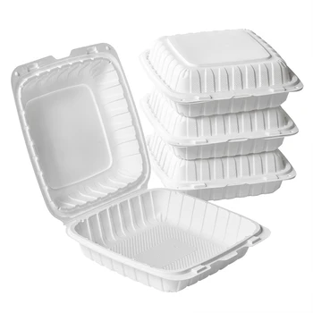 Compostable Tableware Disposable Envase Biodegradable Dinnerware 450ml Sugarcane Sugar Cane Bagasse Clamshell Food Container Box