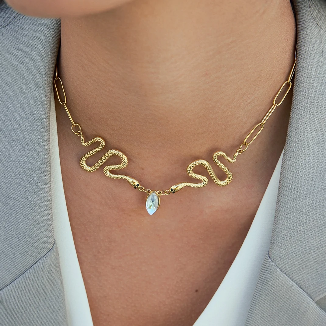 Luxury Rhinestone Snake Necklace - Stainless Steel