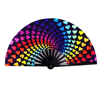 promotional gift Loud Vibrant Fabric Rave Folding Fan BLack ribs large hand fan for dancing ,fan