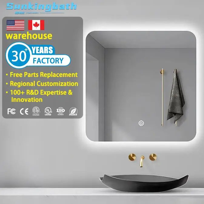 Fcc CE SAA Certified LED Square Smart Mirror Light Strip Front Lighted Vanity Led Bathroom Mirror with Led Light