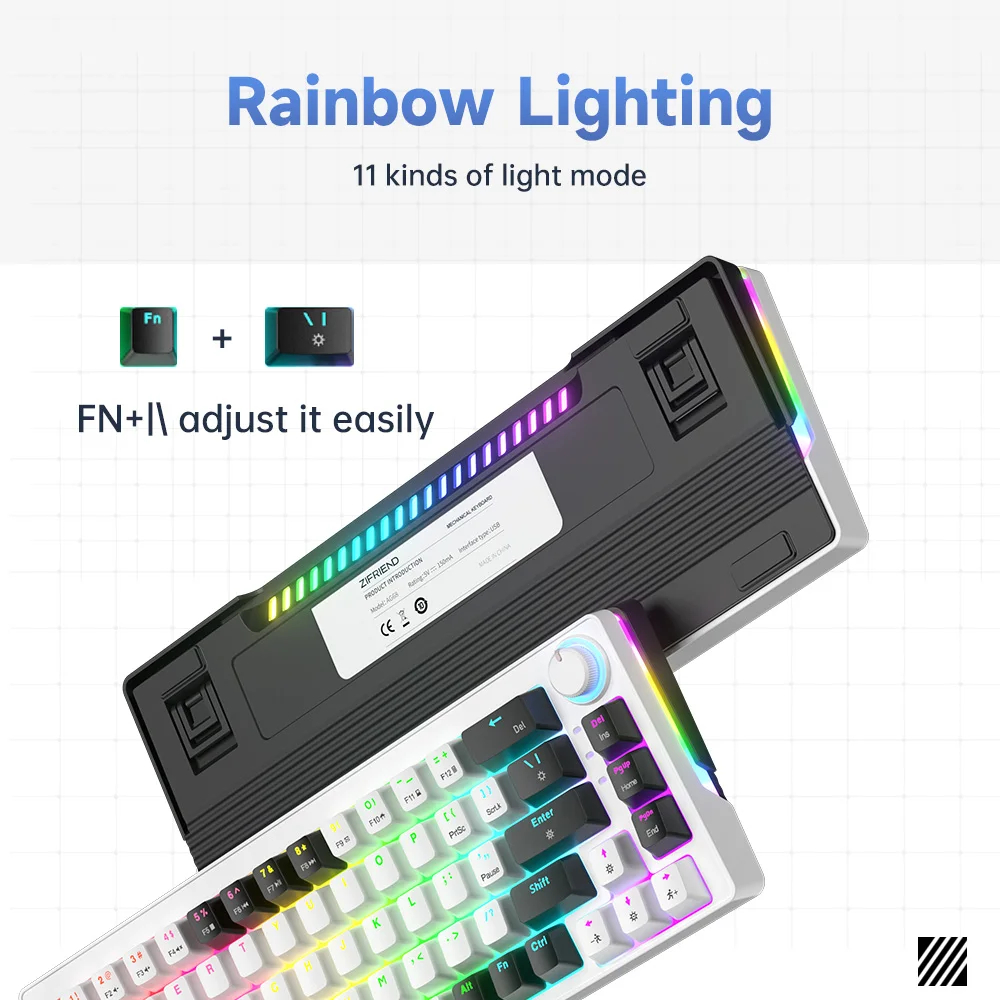 ZIFRIEND ZA68 Wireless 60% Mechanical Hot Swap RGB Gaming Keyboard