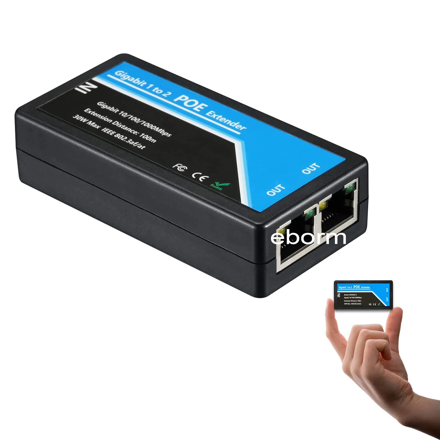 工厂价格1进2出千兆2端口POE扩展器100/1000Mbps IEEE802.3 af poe设备poe中继器100米