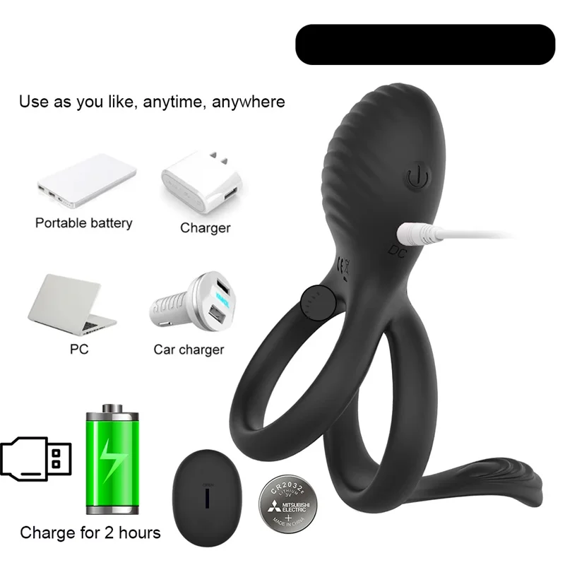 Remote Control Time Delay Vibrating Cock Ring Anal Hook Silicone Sex Toys Quiet USB Charged Penis Rings Vibrator 7 Speeds