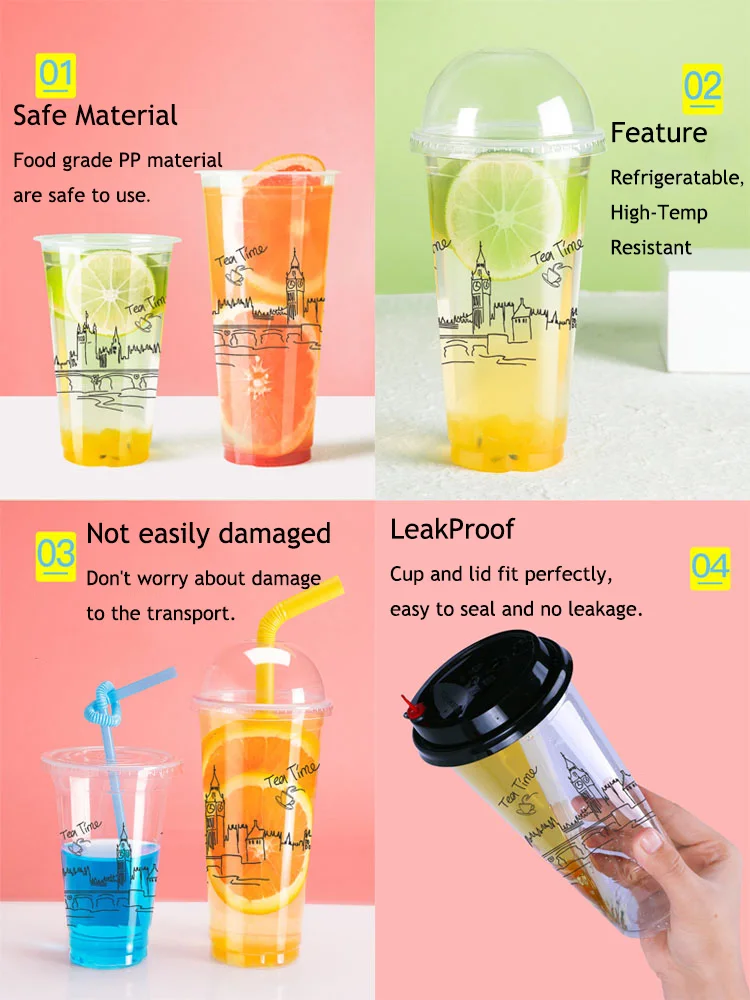 700ml 1000ml PP Hot Cold Drinks Disposable Plastic Milk bubble Tea Cups with Lid supplier