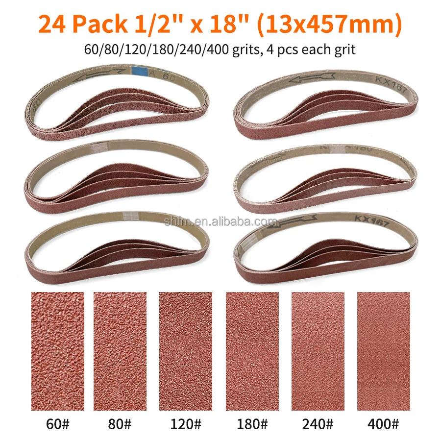1/2 X 18 Inch Grinding Belt Sanding Abrasive Tools Aluminum Oxide Abrasive Sanding Belt for Metal and Knife