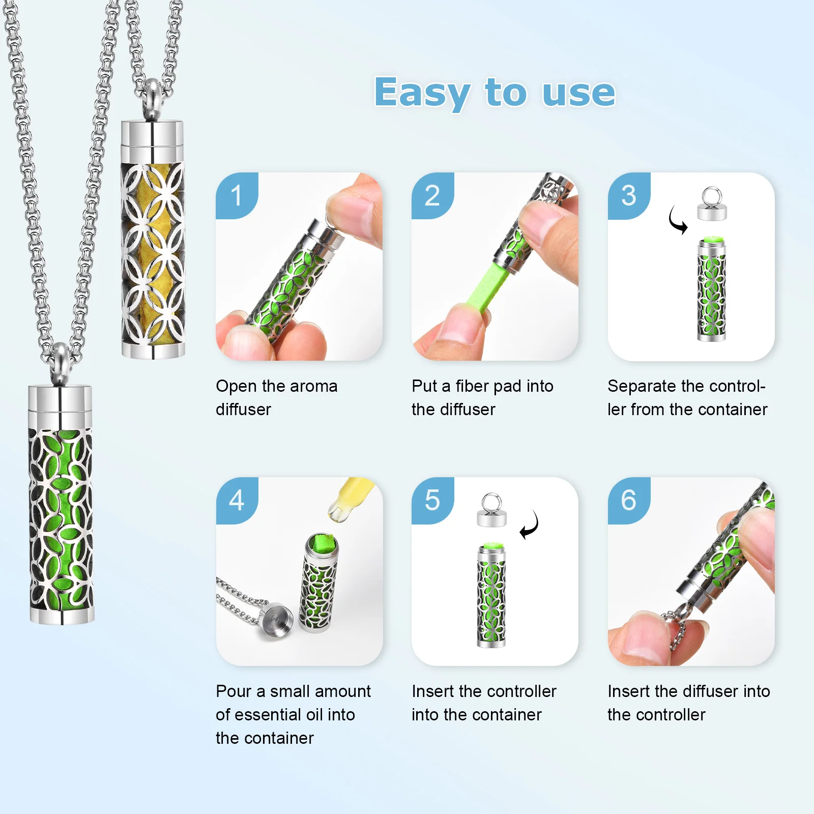 Vnox Dainty Square Pearl Chain Thread Cylindrical Non-woven Open Aromausible Pendant Necklace for Boyfriend Girlfriend
