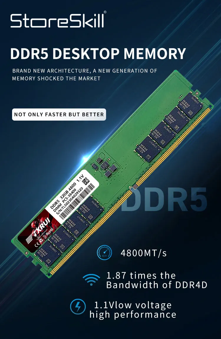 Pc Memory Ram Ddr5 for Desktop Long Dimm 1.1v CL42 Original Chips 16gb 32gb 4800mhz 5200mhz 5600mhz 6000mhz Ddr5 32gb