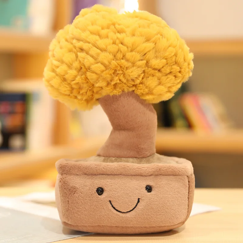  盆栽 ぬいぐるみ カラフルな盆栽のぬいぐるみ飾り、キュートな笑顔のパキラツリー