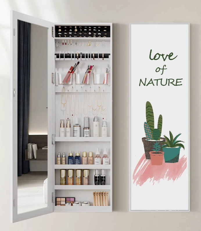Wall Mounted Hiding Mirror Jewelry Cabinet Storage Cabinet Full Body Mirror  Make up Dressing Table hang on Door Furniture