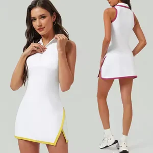 Bnice Women Contrast Stripe Athletic Wear Fashion Women Short Skirts Zipper Golf Dress Pickleball Women Pleated Tennis Skirt