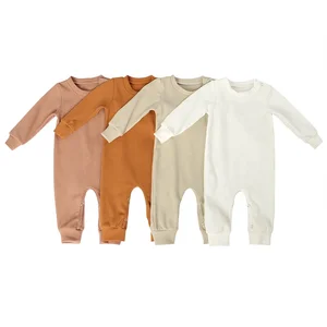 Wholesale Baby Clothes Newborn Long Sleeve Ribbed Cotton Cute Romper Snap Button Jumpsuit Rompers