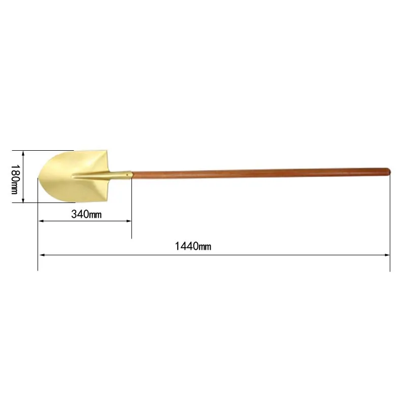 Made in China Multi - Function Brass Round Point  Shovels with Wooden Handle for Use in Flammable and Explosive Places details