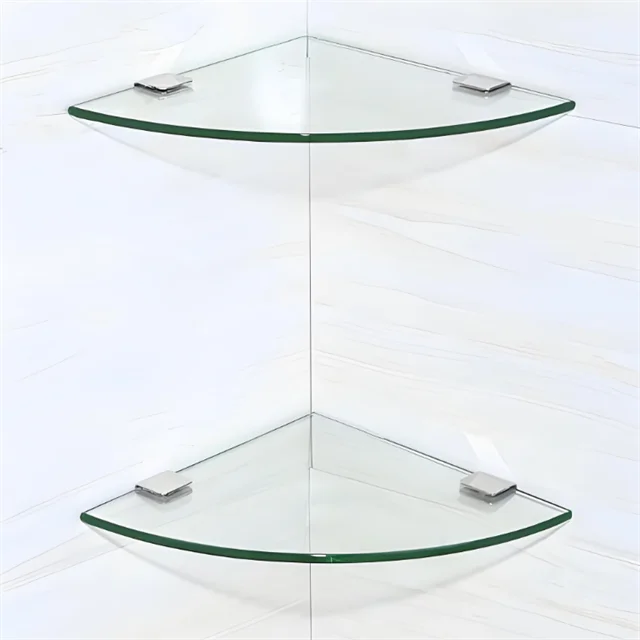 Glass Corner Shower Shelf, Tempered Glass Shelf Wall Mount, Shower Ball Bag Organizer, Bathroom Corner Glass Shelf