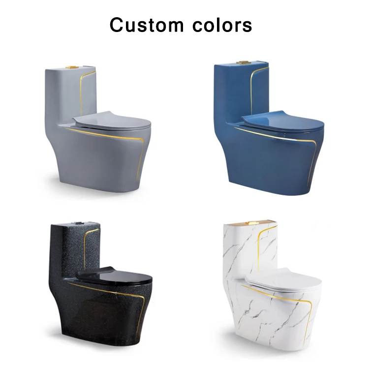 Modern luxury color trap/p trap inodoro bathroom porcelain commode wc sanitary ware one piece ceramic toilet bowl with gold line factory