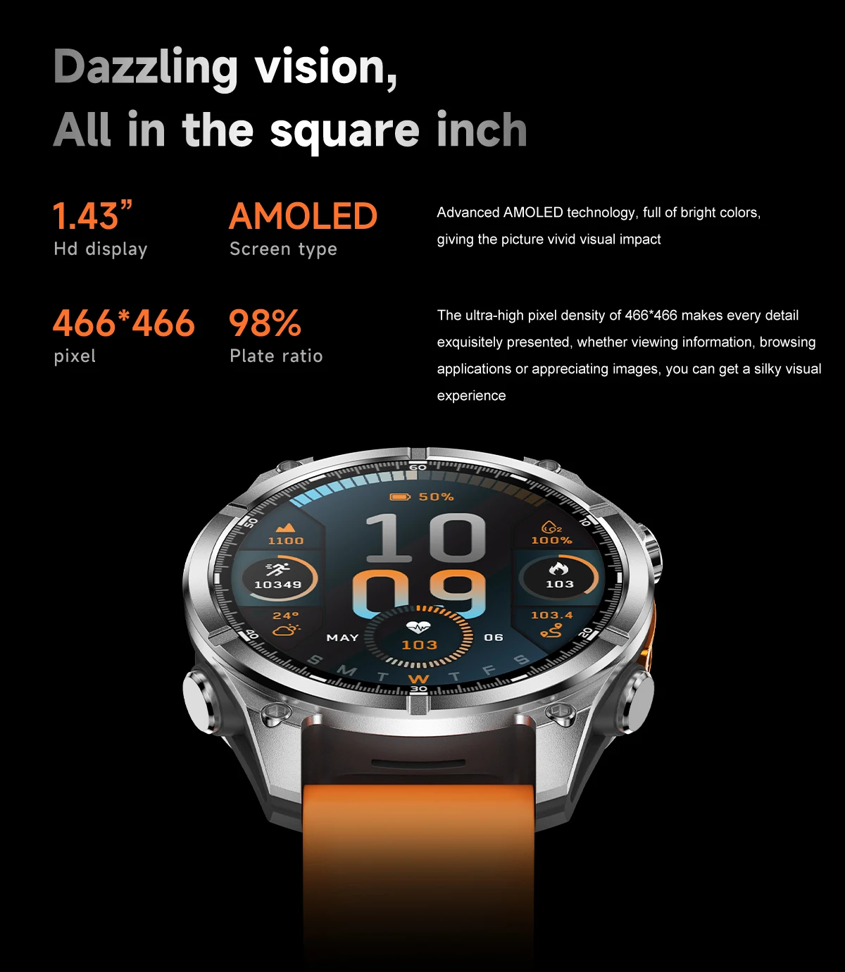 2026 HD300 3TAM Waterproof Smartwatch with Flashlight 1.43Inch AMOLED Screen 400mAh BT Call Sport Relojes Smart Watch for Men