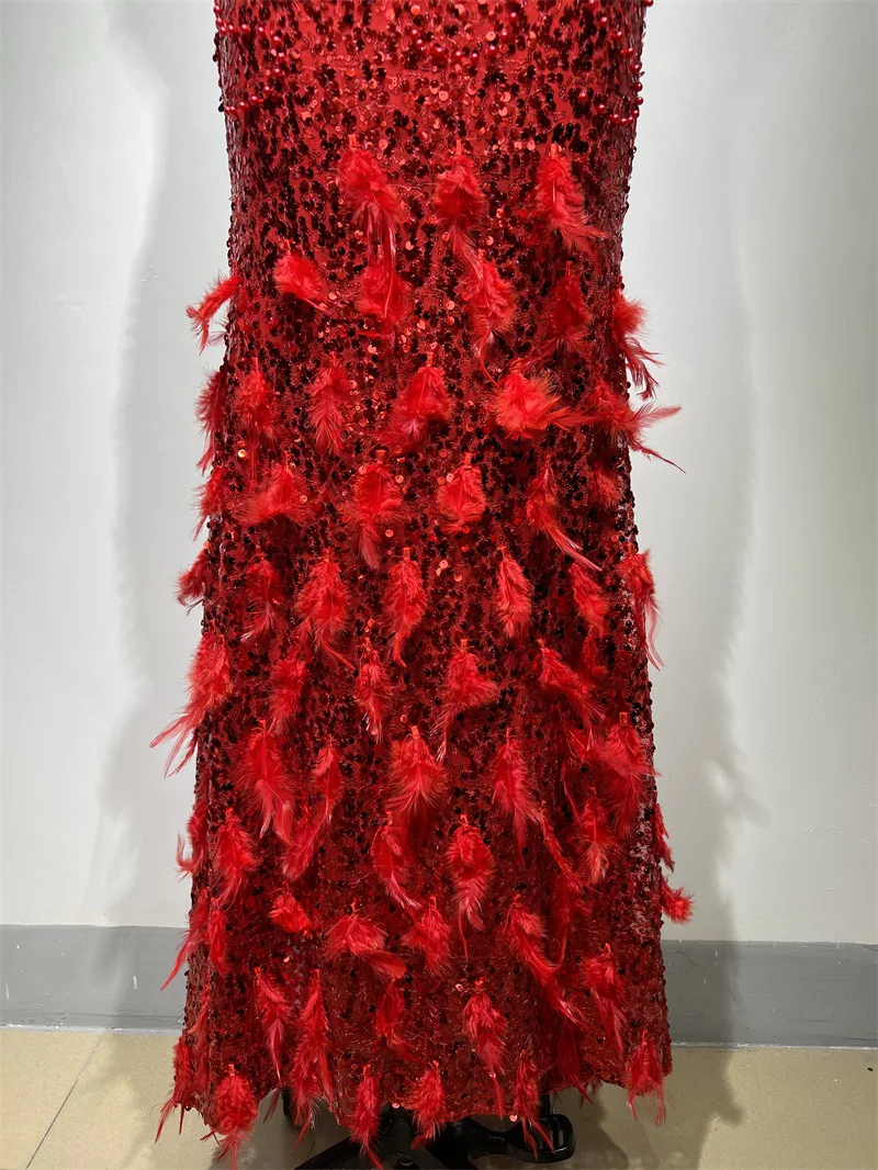 strapless open back dress Long Sequin Prom Dress with Feathered Side Slit main image 0