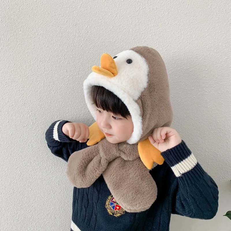 Высококачественная шапка шарф интегрированный Детский Зимний милый плюшевый головной убор для мальчиков и девочек теплый шарф очень милая шапка