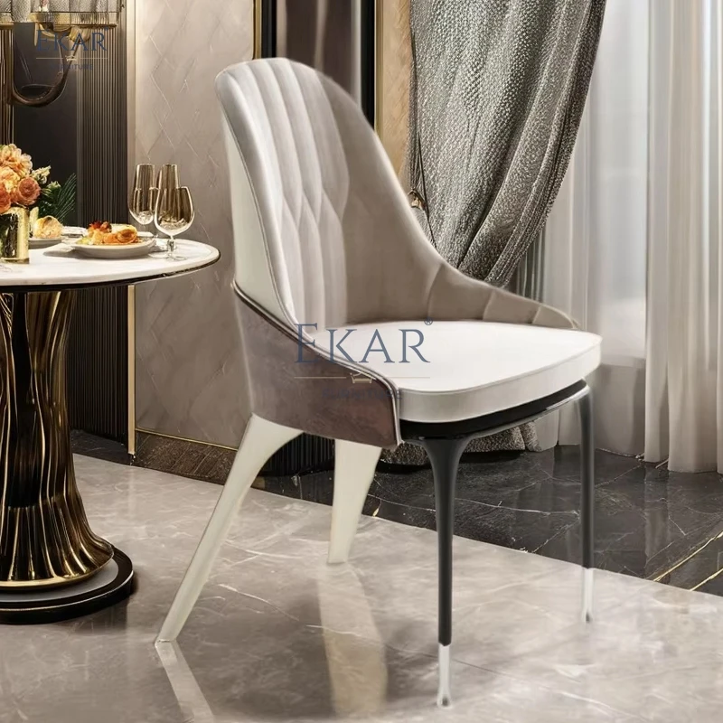 Modern Luxurious Dining Chair with Soft Upholstery & Metal Strip Legs - Simple Elegance for Your Bedroom details