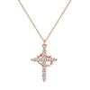 Zircon crown cross necklace-rose gold