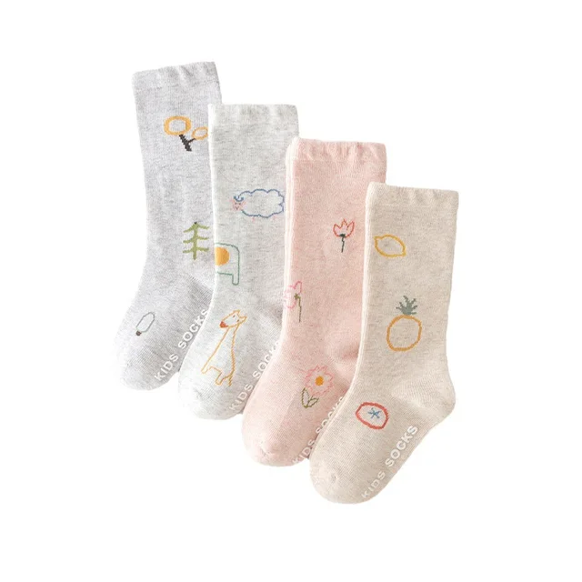 Wholesale spring and autumn Customized adhesive non-slip socks Toddlers Girls Cotton Sock Flower Children Infant Floor Sock