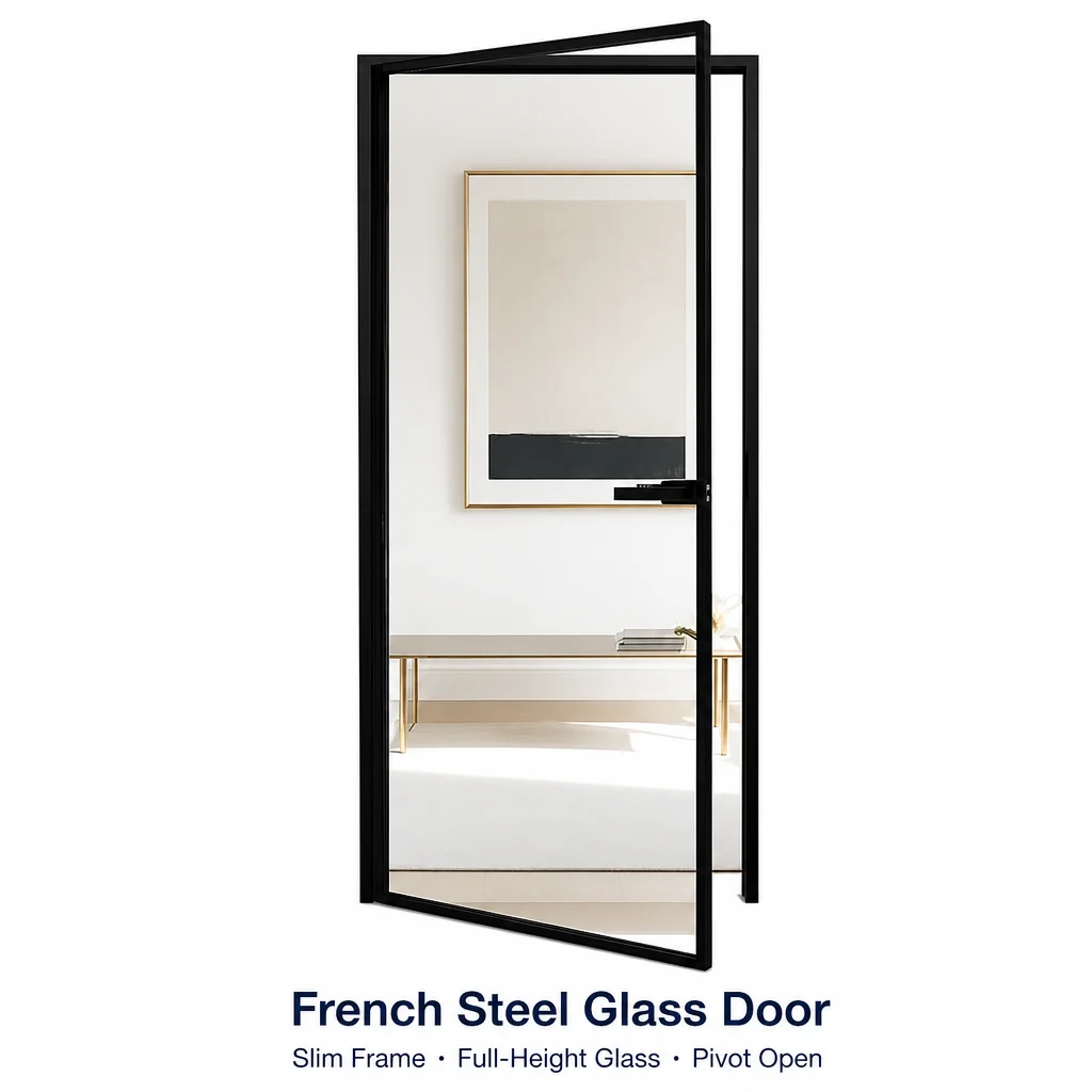 Steel French Door With Glass Slim Frame Multipoint Lock Energy Efficient Clear Glass B2B Wholesale Factory Price