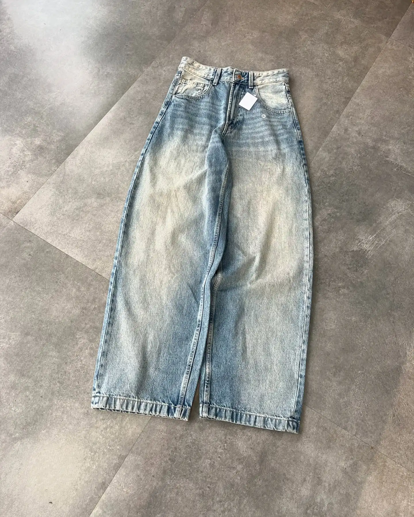 Custom Designer High Waist Vintage Acid Wash Baggy Men's Jeans Oversized Wide Legged Distressed Denim Pant Manufactured Jeans gallery 9