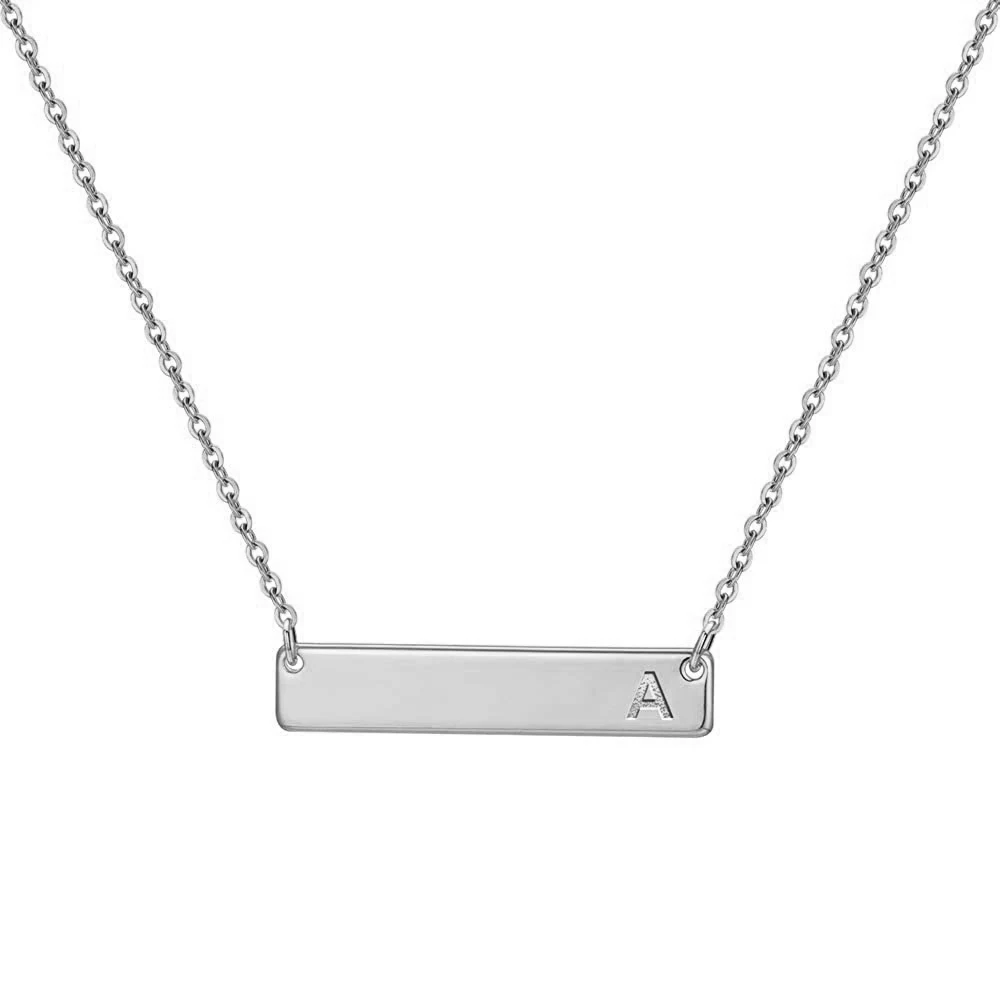 18k Gold Bar Initial Necklace For Women 