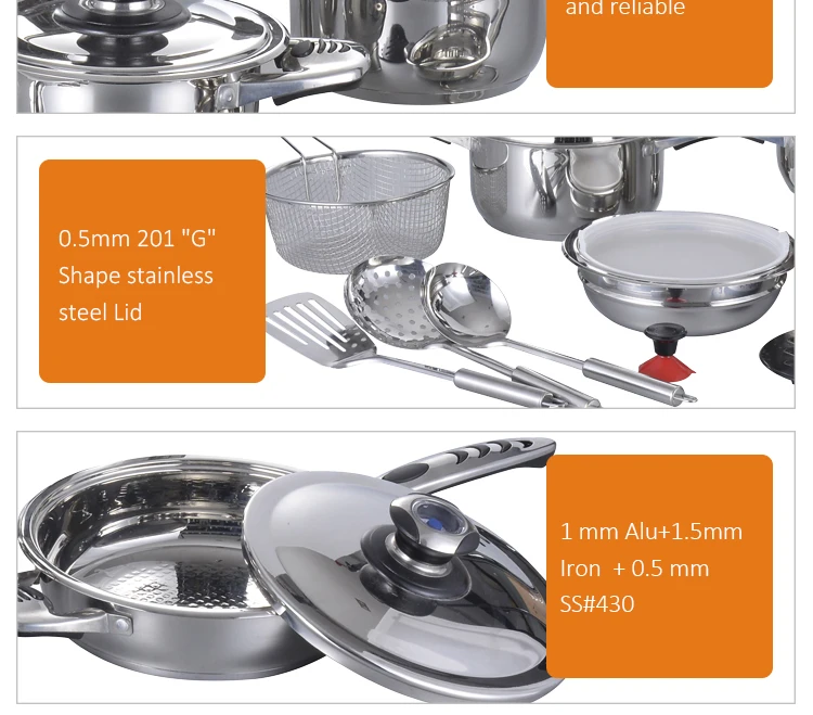 21Pcs Kitchenware Wide Edge Cooking Pots Stainless Steel Casserole Nonstick Cookware Set manufacture