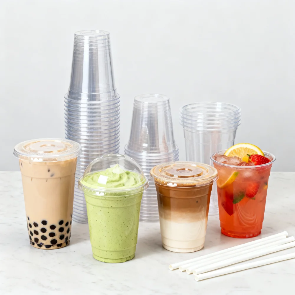 12/14/16/18/20/24OZ Disposable Bubble Tea Cups clear Boba Smoothie U-shaped Pp Pet Disposable Coffee Plastic Cup with Lids