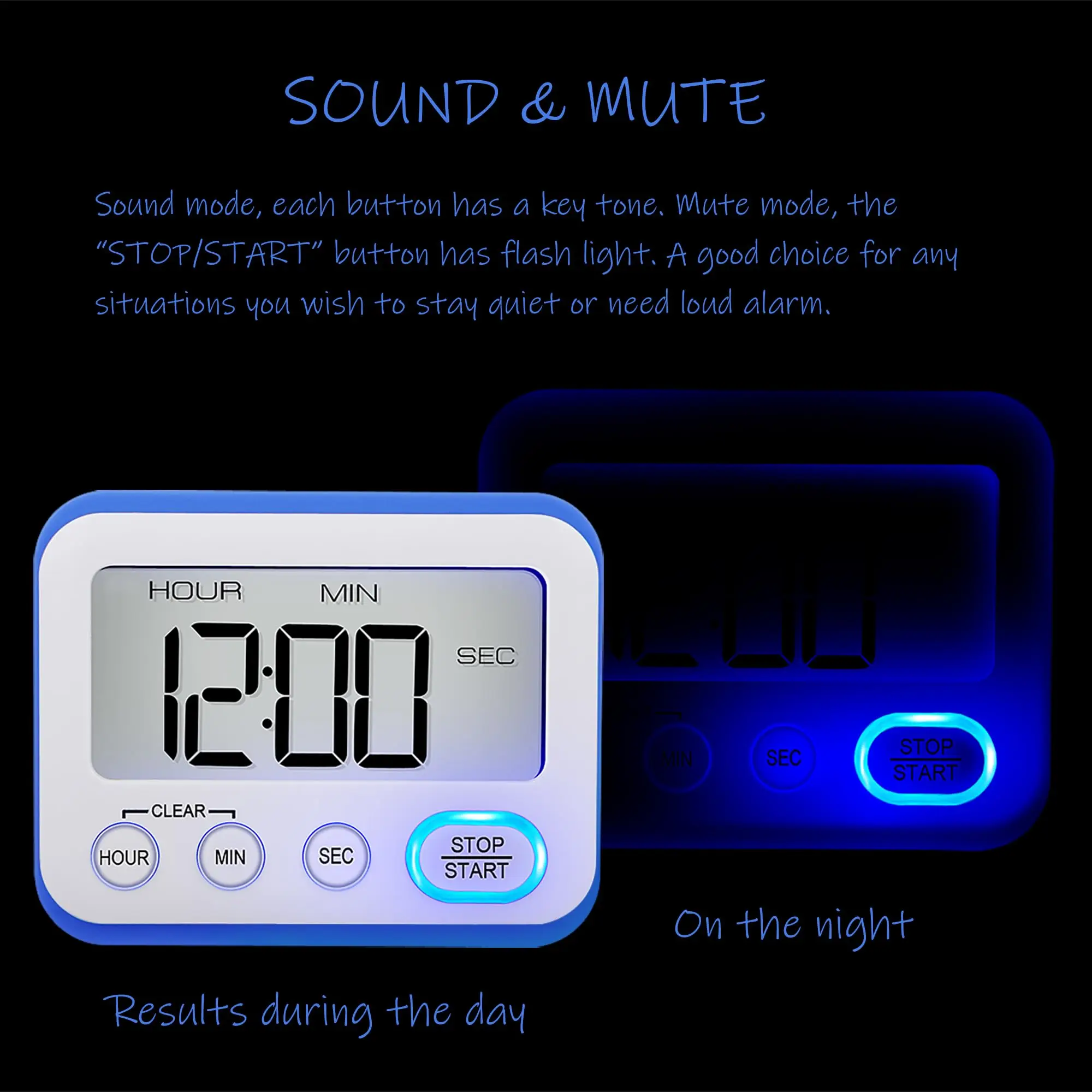Teachers Classroom Kids Digital Kitchen Timer Magnetic Loud Alarm Large LCD Screen Silent/Beeping Multi-Function Timer