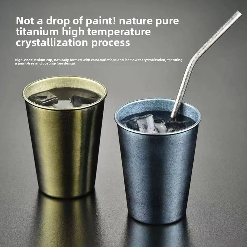 Enoslojni kozarec za pivo ali vodo iz čistega titana za izletništvo in kampiranje, izjemno lahak, zdrav, antibakterijski, odporen proti padcem, ekološko prijazen