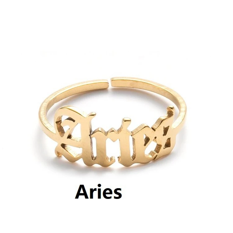 Acero inoxidable 12 zodiac Letter Letter Ring for Women Men Punk Jewelry Zodiac Sign Adjustable Rings Kids Birthday Gifts