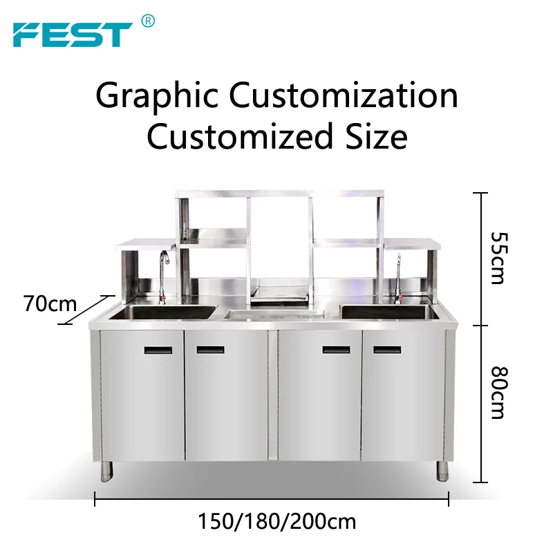 Commercial Boba Shop Working Table Container Milk Tea Bar Counter With Equipment Stainless Steel Bubble Milk Tea Counter