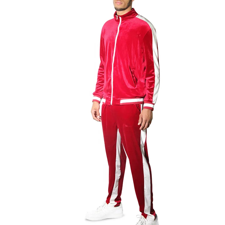 Hot Sale Stylish Men Official Custom Velour Tracksuits With Side Tape