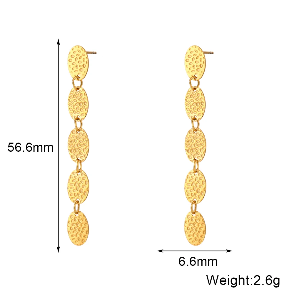 Dainty Hammered Leaf Shape Tassel Earring 18k Gold Plated Stainless