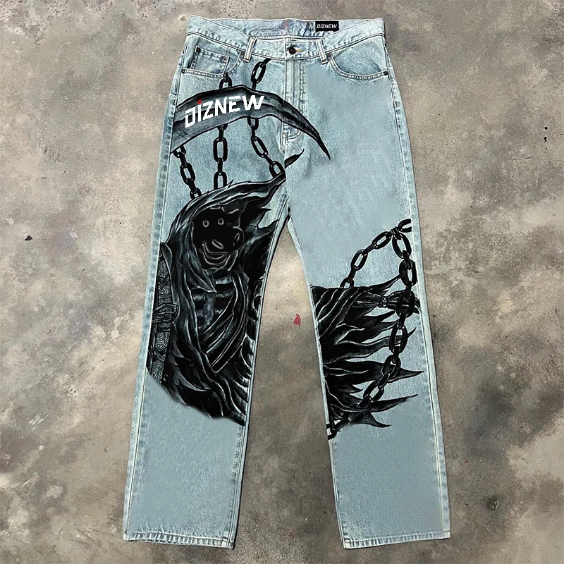 DiZNEW Denim Manufacturer Wholesale Custom High Quality Printing Design Baggy Straight Leg Jeans For Men supplier