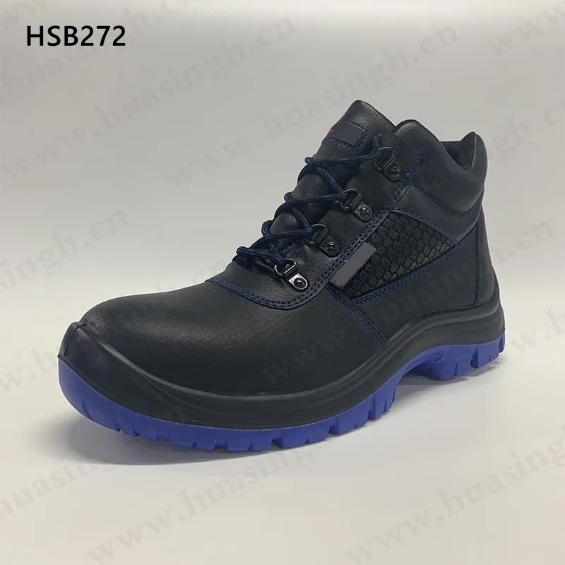 LXG,acid&alkali Resistant PU/PU Sole Fashion Blue Safety Boots Good Quality Embossed Leather Outdoor Hiking Boots HSB272