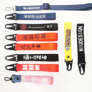 BSBH High Quality Woven Embroidered Logo Polyester Short Wrist Lanyard for Keys Custom Women Holder Cute Lanyards