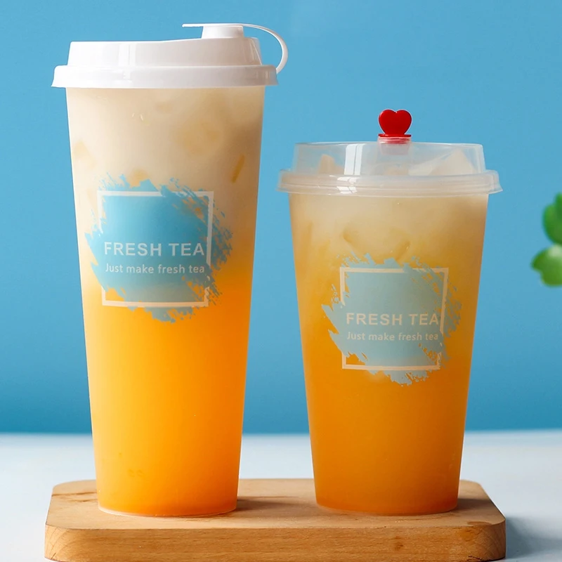 Manufacturer Custom logo PP Plastic Boba Bubble Tea Cups Ice Tea Juice Cup Disposable Milk Tea Cup With Lid for cold drink