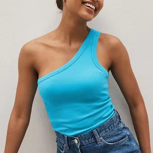 2026 Summer New Style Women's Casual Lake Blue Vest Oblique Shoulder Long Velvet Cotton Knitted Rose Red